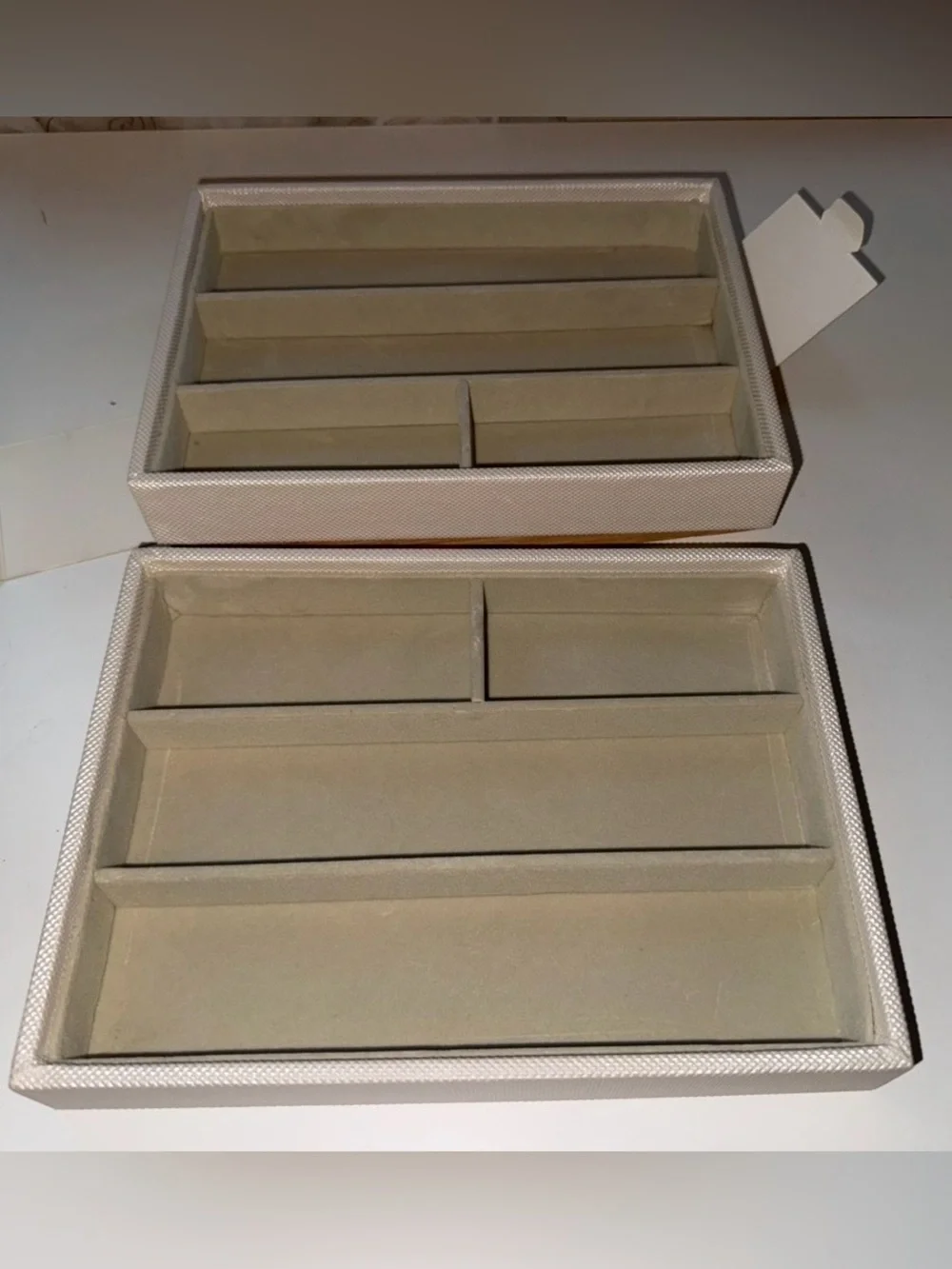 Bamboo Lid 2-Tier Jewelry Organizer - Natural wood and cream color